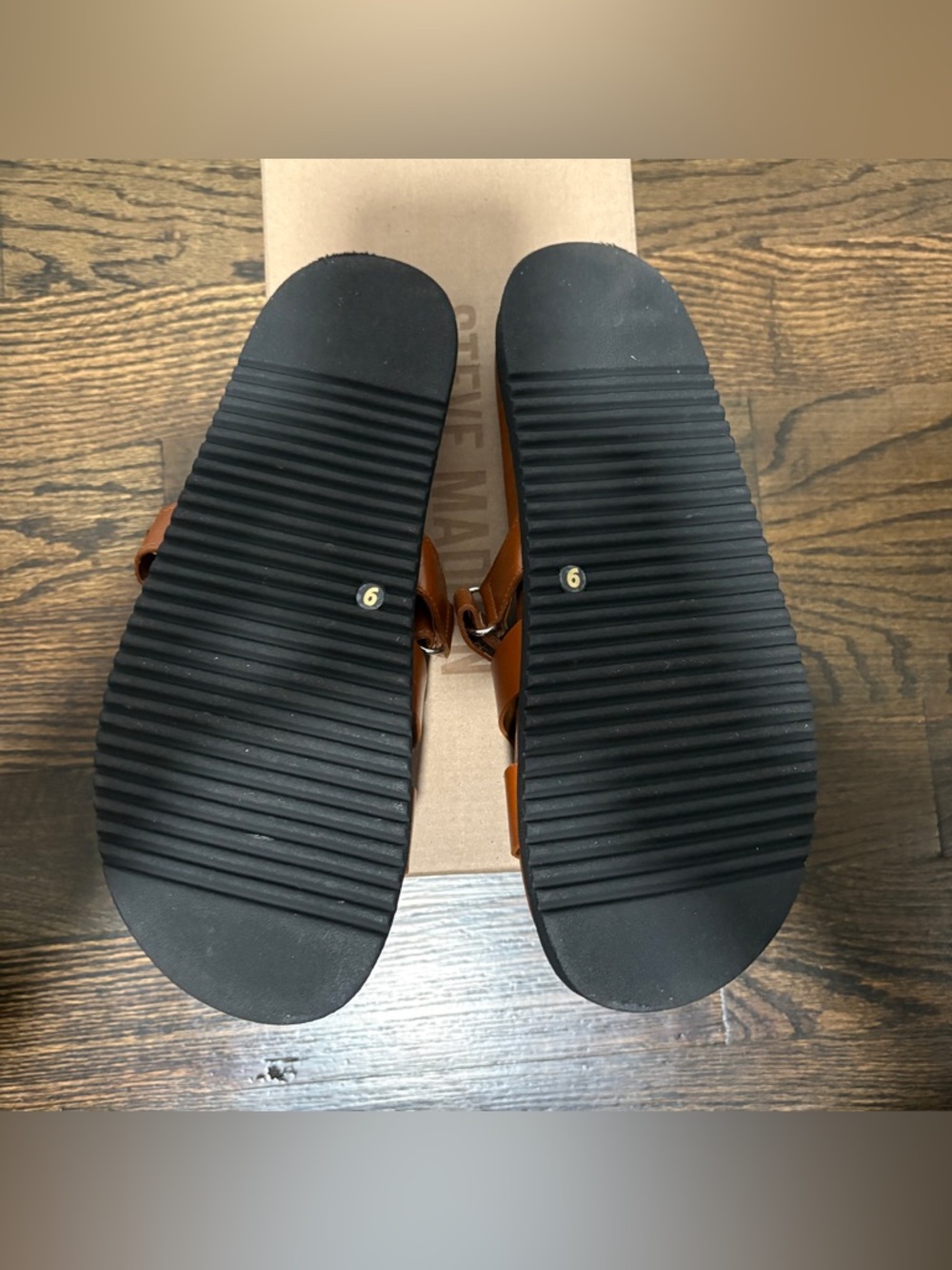 Steve Madden Brown Leather Slide Sandals - Picture 6 of 8